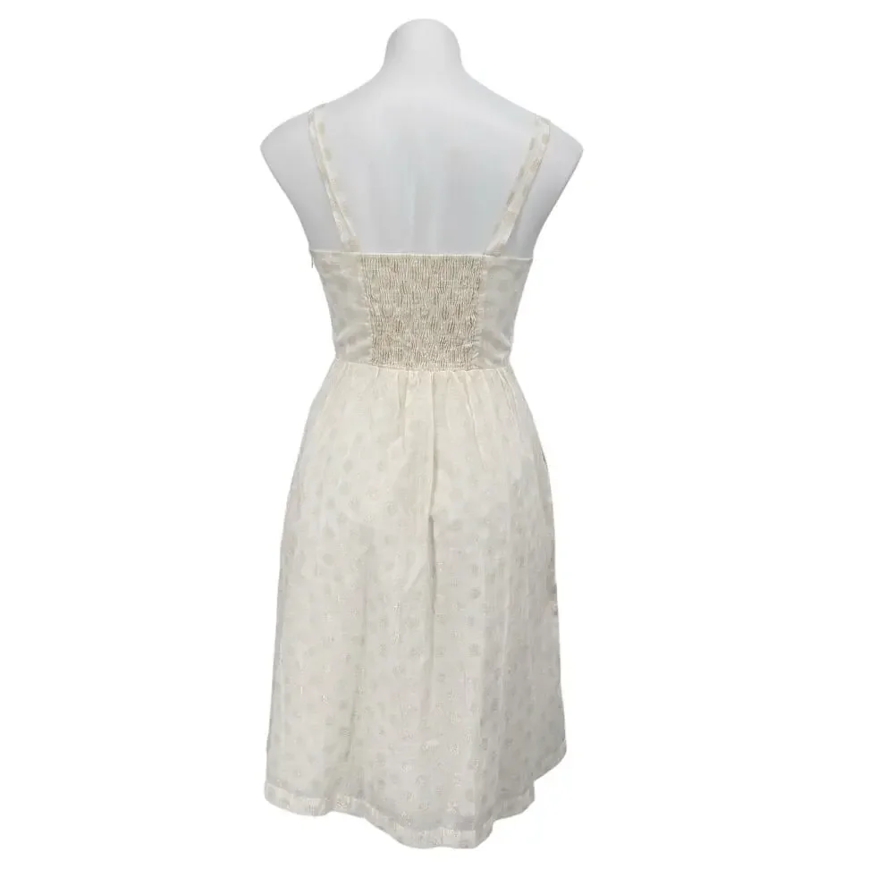 Maeve Polka Dot Dress Women SZ M White Gold Metallic Boho Cottagecore Chic Soft